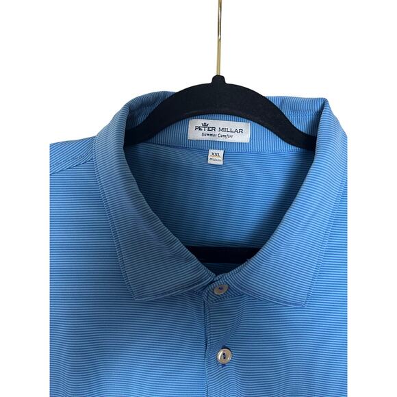 Peter Millar | Summer Comfort Blue with Purple Stripe Polo Shirt Size XXL - Picture 2 of 8